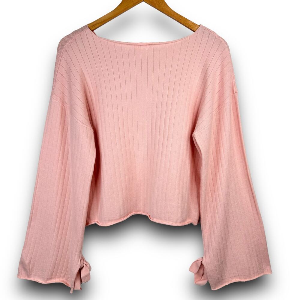 Pink Casual Long Bell Sleeve Ribbed Cropped Sweater Top Soft Fabric Size Small - Picture 6 of 8